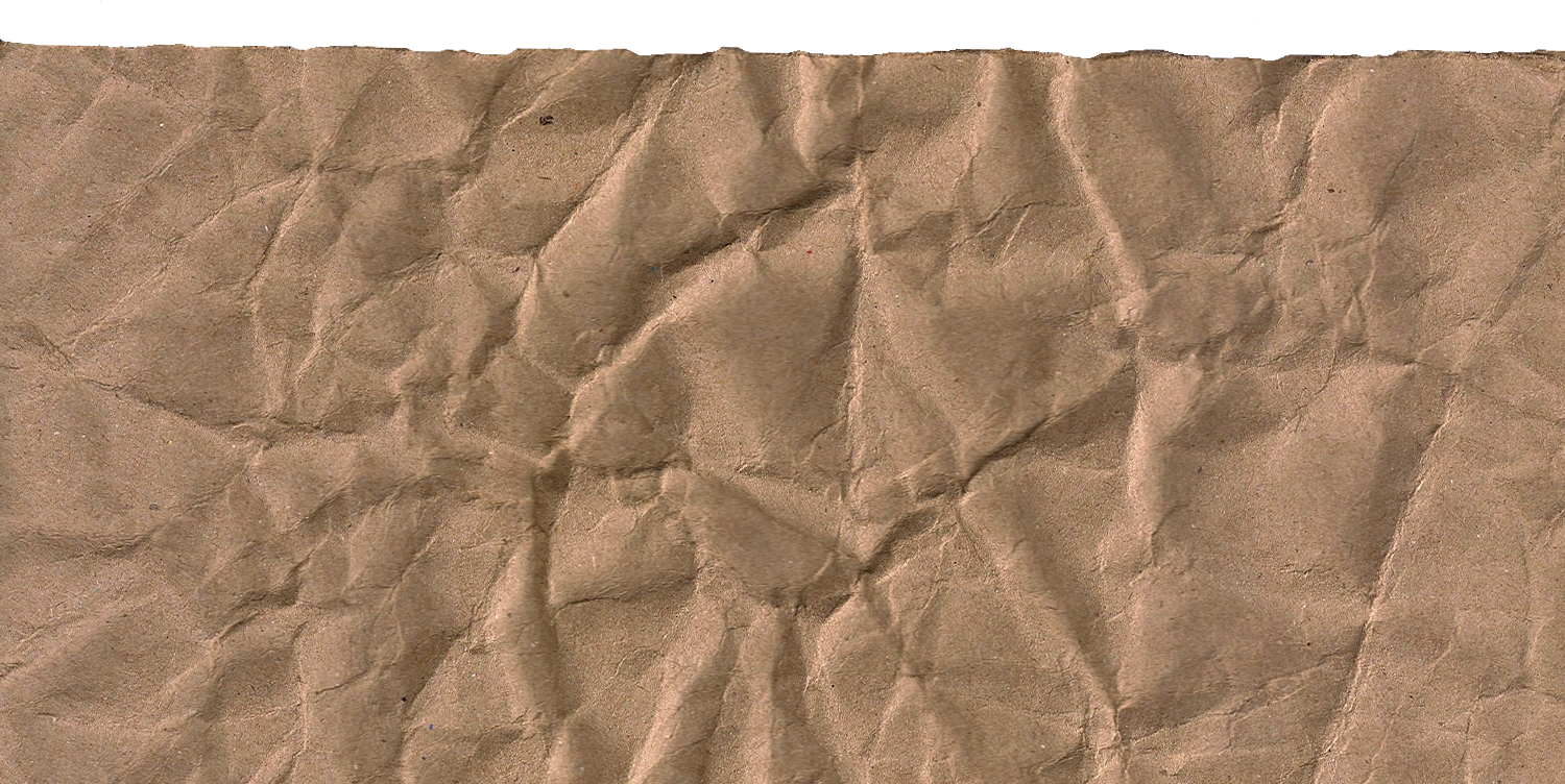 Brown Crumpled Kraft Paper with One Straight Ripped Edge
